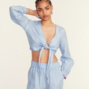 J.CREW Tie-front linen-blend cropped top - Gentle Sea